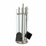 GLASS – Serviteur de cheminée en inox et verre avec 4 accessoires